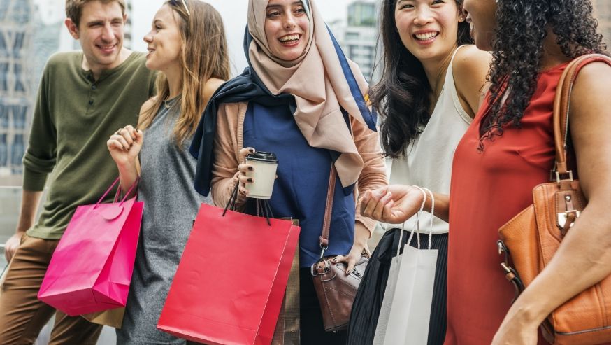 Photo of a group of friends shopping